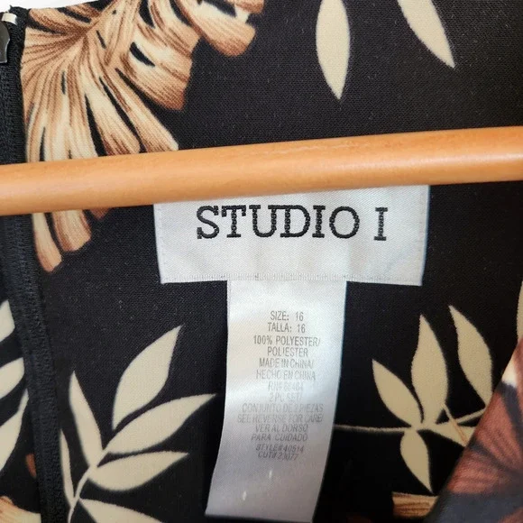 Vintage Studio I Black Brown Tropical Hawaiian Midi Dress 16 - Picture 4 of 10